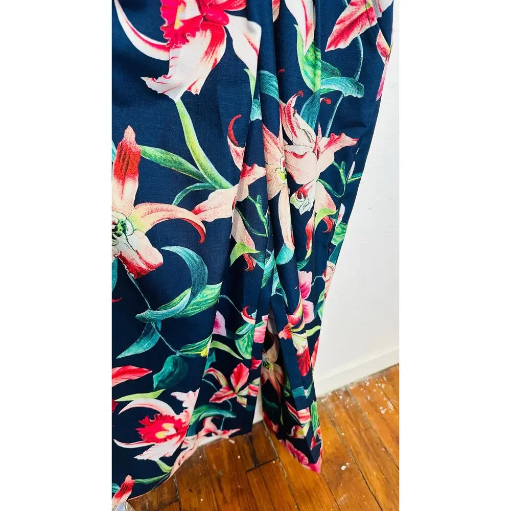 PATBO Navy Blue Floral Halter Neck Center Cut-Out Wide Leg Laelia Jumpsuit US 0 - Picture 8 of 16